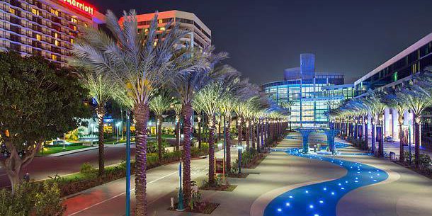 Hotel and sidewalk in Anaheim, CA