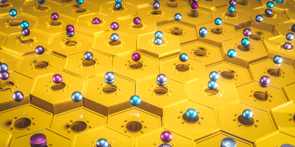 digital graphic of hexagons and orbs