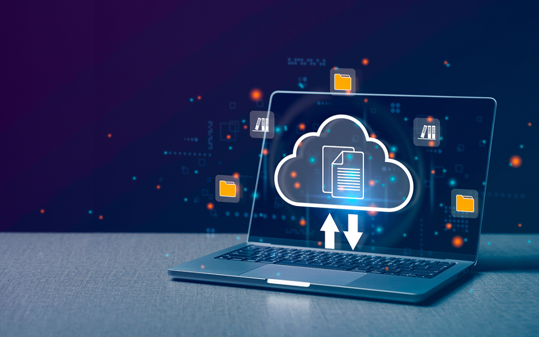 laptop computer with cloud-based AI-logo with file icon